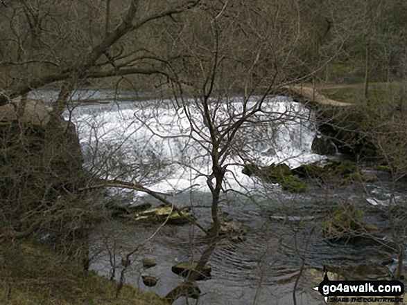 Walk d265 The Monsal Trail and Taddington from Wye Dale - The River Wye weir in Monsal Dale