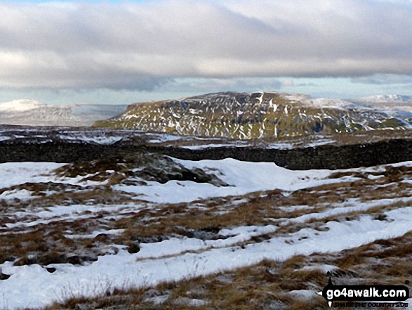 The Yorkshire Three Peaks - Ingleborough (left), Pen-y-ghent (centre) and Whernside (right) from the summit of Fountains Fell