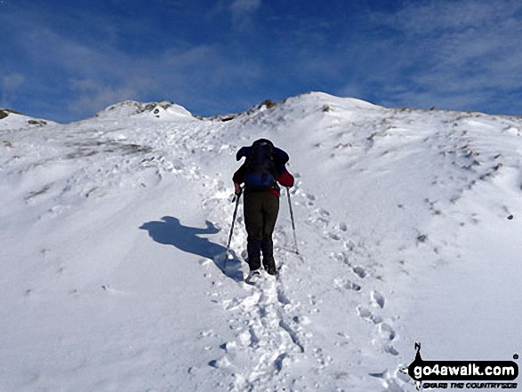 Walk c216 Stone Arthur, Great Rigg and Heron Pike from Grasmere - Me & my shadow approaching Great Rigg in the snow