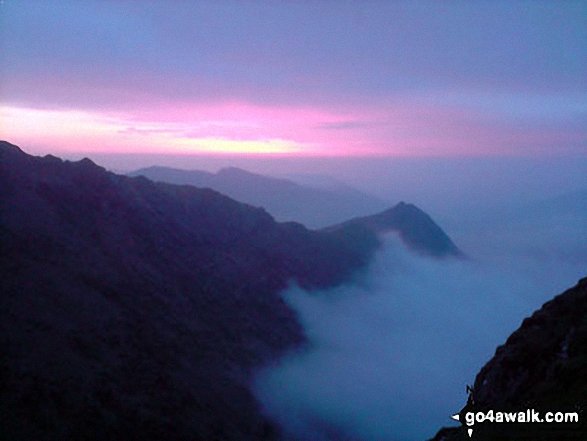 Crib Goch at dawn from very close to the top of Snowdon (Yr Wyddfa)