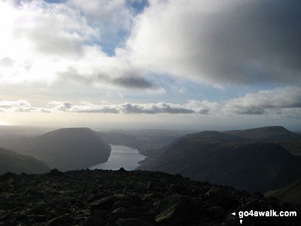 Walk c241 Great Gable and Honister Pass from Seatoller (Borrowdale) - Wast Water from teh summit of Great Gable