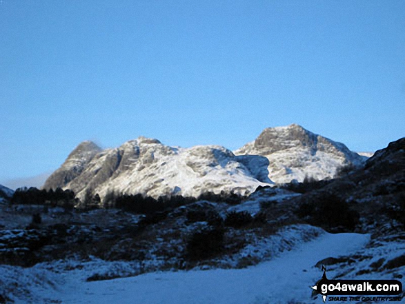 Snow and sunshine on The Langdale Pikes from near Blea Tarn (Langdale)