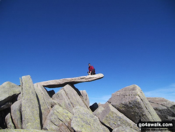 Me and my dog - Dante on The Cantilever Stone, Glyder Fach in Snowdonia Gwynedd Wales