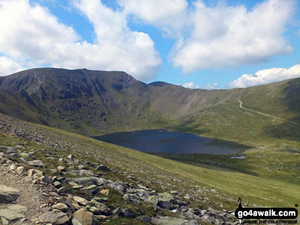 Walk c427 Helvellyn via Striding Edge from Patterdale - Helvellyn, Swirral Edge and Red Tarn taken from Hole-in-the-Wall at the beginning of Striding Edge