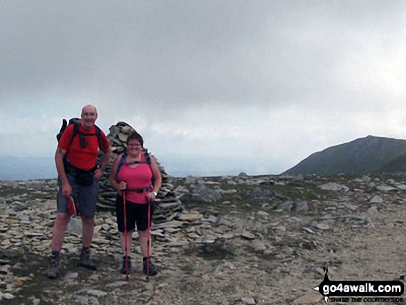 My wife and I on top of Brim Fell summit on a hazy hot July 7th 2013 with Coniston Old Man in the background