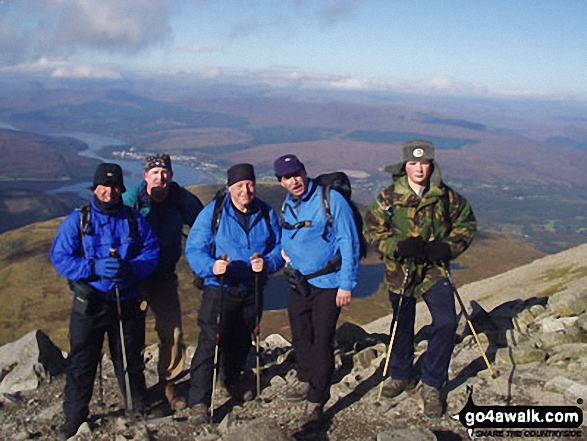 Walk h100 Ben Nevis via The Tourist Path from Achintee, Fort William - Me, Roger, Ken, Alan and young Tom on Ben Nevis