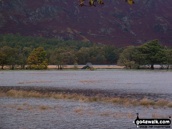 The footbridge at Park Neb at the southern end of Derwent Water - cut off by flood waters