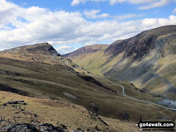 Walk c456 Fleetwith Pike, Hay Stacks, Brandreth and Grey Knotts from Honister Hause - Looking NW from Grey Knotts above Honister Slate Mine to Fleetwith Pike (left) and Robinson, Littledale Edge, Hindscarth and Dale Head (Newlands) on the other side of the valley