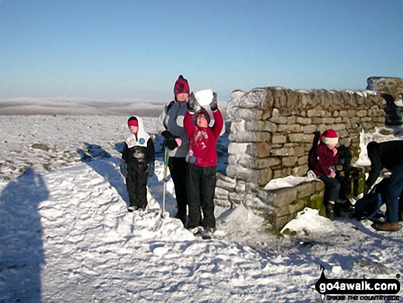 Paula Goodier, Danielle (8), Luke (5) on Ingleborough in Yorkshire Dales North Yorkshire England