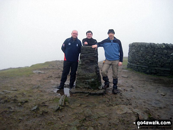 Walk ny158 Pen-y-ghent and Plover Hill from Horton in Ribblesdale - John, Steve and Paul on top of Pen-y-ghent