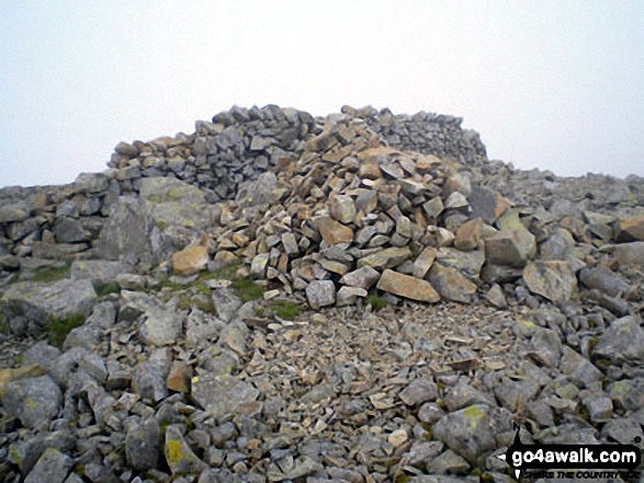 Haycock summit cairn during a break in the mist