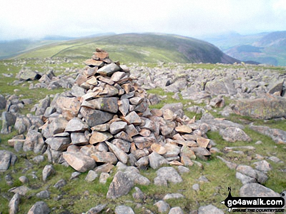 Walk c267 Haycock, Iron Crag, Lank Rigg and Grike from Ennerdale Water - Caw Fell summit cairn with Iron Crag beyond