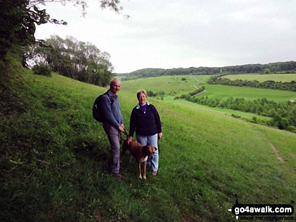 Walk k105 Rowdow Hill, Knockmill Wood and Romney Street from Otford - Sue & Glyn and our Rhodesian Ridgeback Scooby who always accompanies us on The Northdown Way near Otford