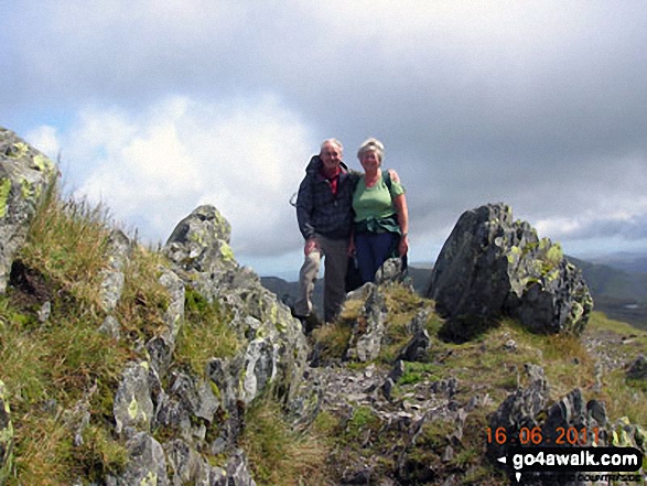 Walk gw224 Cnicht, Hafod-yr-Hydd and Moelwyn Mawr from Croesor - Terry and Carole on the summit of Cnicht