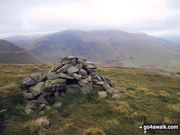 Walk c163 Great Sca Fell from Over Water - Birkett Edge, Bakestall and Skiddaw (in cloud) from the large cairn on the approach to Great Cockup