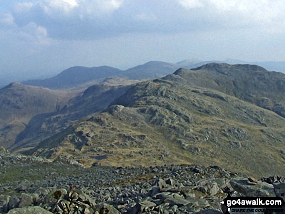 Walk c110 The Eskdale Skyline from Wha House Farm, Eskdale - Shelter Crags, Gunson Knott and Crinkle Crags from Bow Fell (Bowfell)