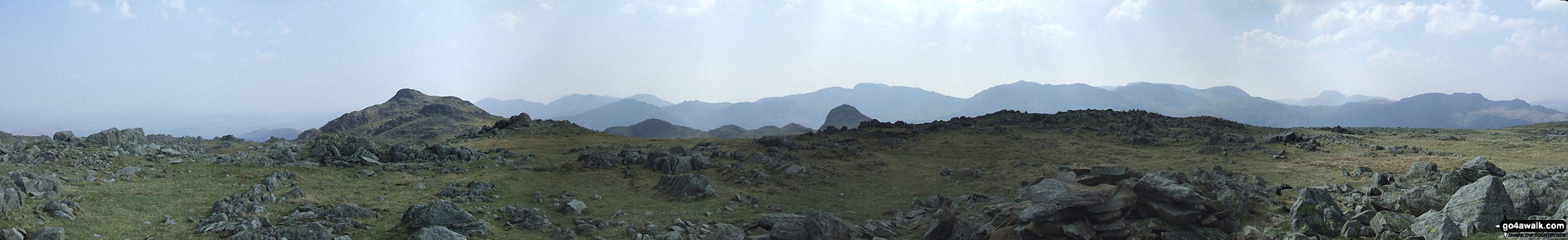 Walk c418 The Langdale Pikes via North Rake and Rossett Pike from Great Langdale - *Harrison Stickle (left) and Pike of Stickle (right) and the Langdale Pikes Plateau from Thunacar Knott