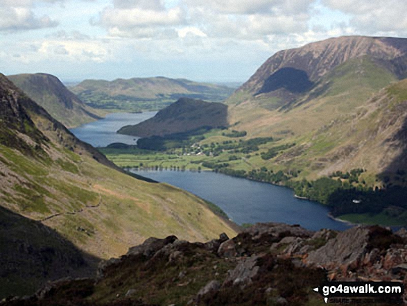 Walk c456 Fleetwith Pike, Hay Stacks, Brandreth and Grey Knotts from Honister Hause - Crummock Water and Grasmoor with Buttermere in the foreground from Hay Stacks