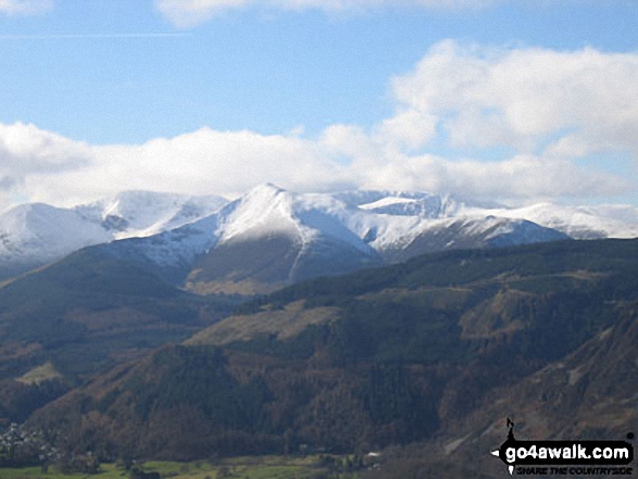 Walk c236 Skiddaw from Millbeck, nr Keswick - Crag Hill (left), Grisedale Pike (centre), Hopegill Head and Ladyside Pike from Longside Edge