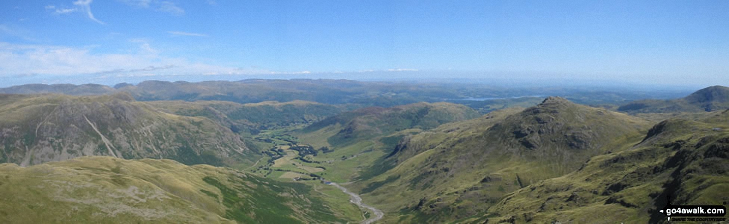 The Langdale Valley with The Langdale Pikes (left) and Pike of Blisco (Pike o' Blisco) (right) from Crinkle Crags (South Top) 