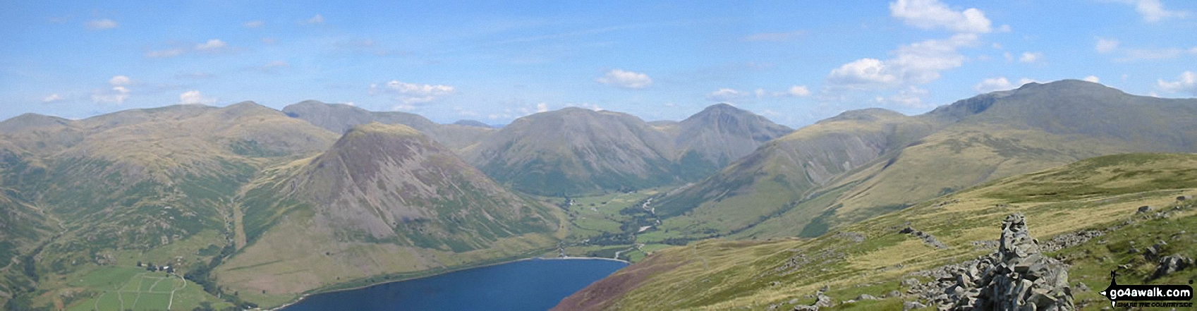 *From Left to right: Caw Fell, Seatallan, Red Pike, Pillar, Yewbarrow, Kirk Fell, Great Gable, Lingmell and Sca Fell and Wast Water (foreground) from Illgill Head (NB. Scafell Pike is largely hidden behind Sca Fell)