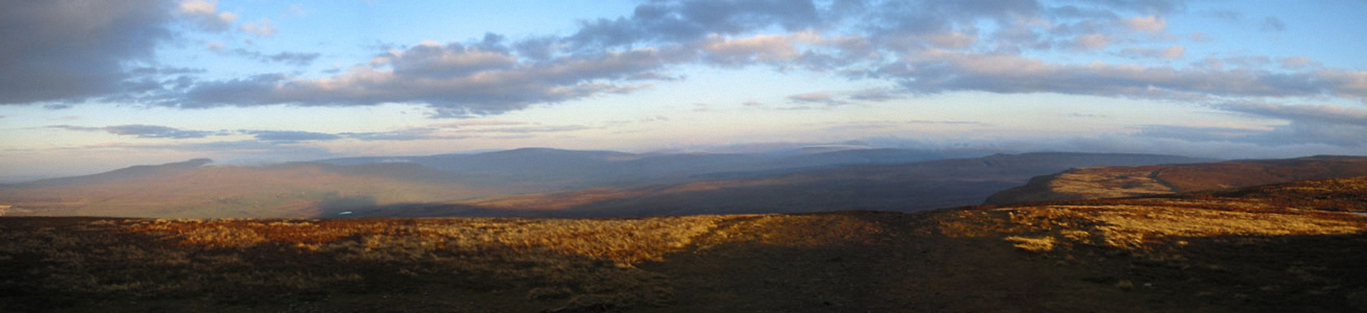 Walk ny158 Pen-y-ghent and Plover Hill from Horton in Ribblesdale - *Ingleborough and Whernside from Pen-y-ghent in the early morning light