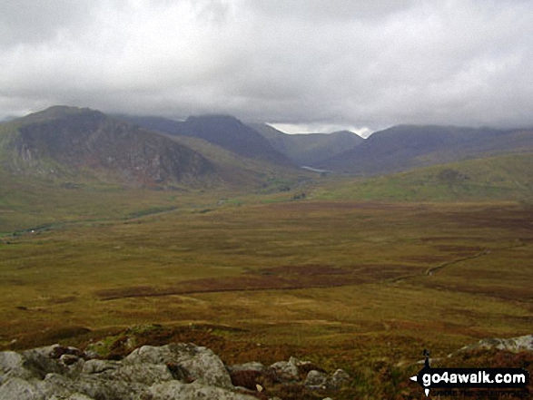 Low cloud over Nant Beglong, Gallt yr Ogof and Tryfan from Craig Wen