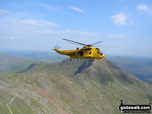 Walk gw126 Snowdon via The Llanberis Path - A RAF Helicopter above Y Lliwedd and the Watkin Path from Mount Snowdon (Yr Wyddfa)