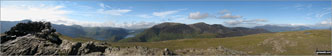 The summit shelter, Mellbreak, Rannerdale Knotts, Buttermere, Grasmoor, Whiteless Pike, Wandope, Crag Hill (Eel Crag), Sail and Knott Rigg from the summit of Robinson