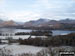 Snow on Derwent Water with Cat Bells (Catbells) (left) and Casuey Pike (centre) and Grisedale Pike (right)