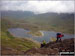 Scrambling up towards Crib Goch with Llyn Llydaw far below