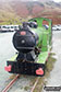 Former mine train locomotive outside the slate mine shop at Honister Hause